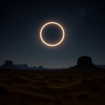 The eclipse is seen over the desert in this photo