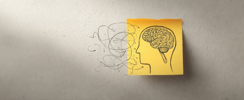 The Brain Illustration on a Sticky Note Representing Creative Thoughts photo