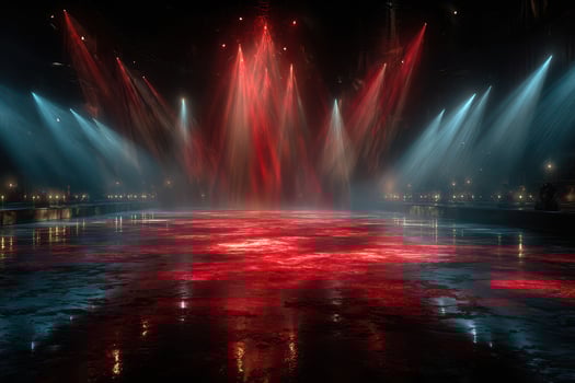 Vibrant light display illuminating an ice rink during a nighttime performance in a large venue photo