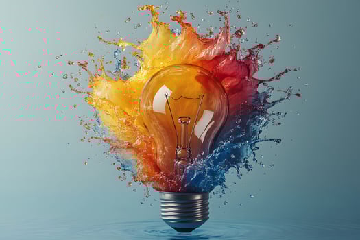 Creative Explosion of Colorful Paint Splashing Around Light Bulb for Innovation Concept photo