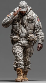 Soldier in military uniform saluting while walking, showcasing dedication and discipline during a solemn moment of respect photo