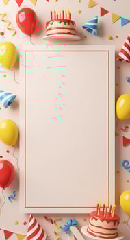 Birthday party background with white paper frame and balloons photo