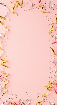 Pink Festive Background with Golden and Silver Confetti photo