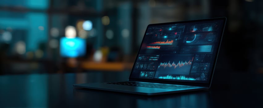 The Laptop Displaying Advanced Data Analytics in a Modern Workspace Environment photo