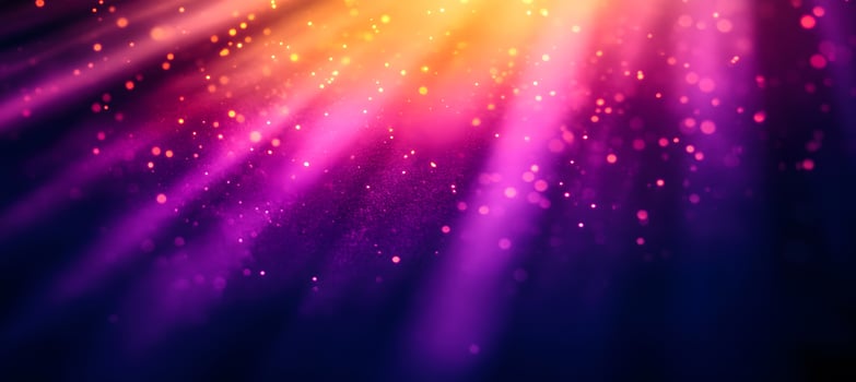 Radiating light streaks illuminate the backdrop with a blend of purple and gold hues photo