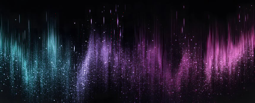 Teal and violet powder cascades shimmer like vibrant cosmic rain on a black backdrop photo