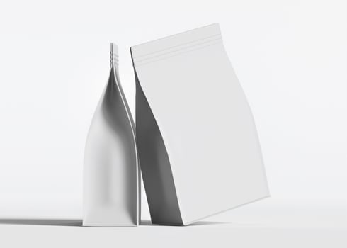 Two blank paper bags side by side studio setting photo