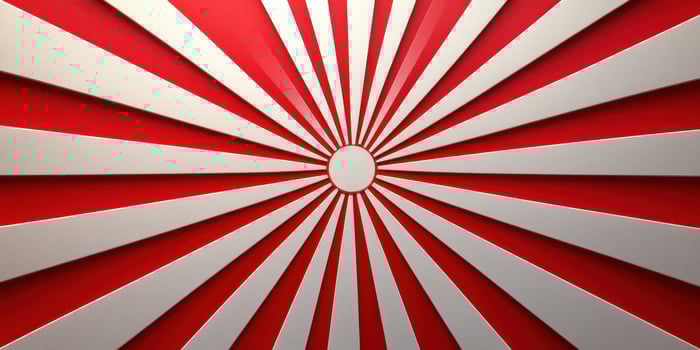 Red and white radial pattern showcases minimalist design with striking lines and bold colors in artistic arrangement photo
