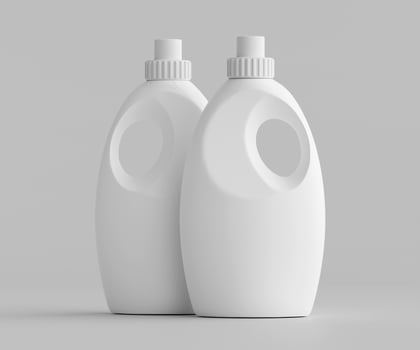 Two white plastic bottles with a white cap on each side photo