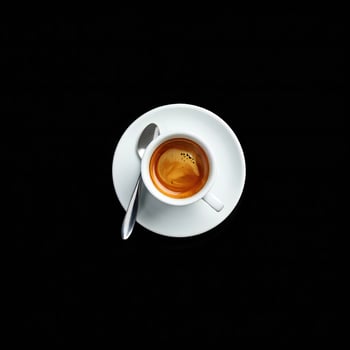 Coffee Background Aromatic Espresso Coffee in White Cup and Saucer Top View Wallpaper photo