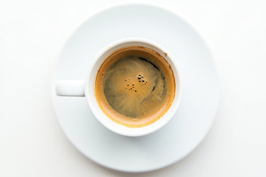 Coffee Background Wallpaper Aromatic Espresso Coffee in White Cup and Saucer Top View photo