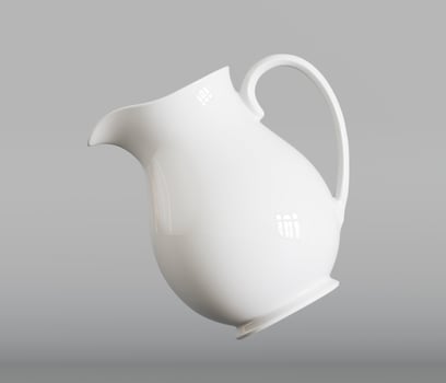 A white pitcher is shown in a 3d rendering photo