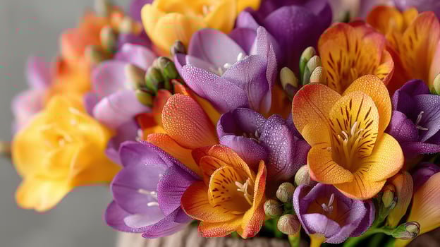 Colorful bouquet of freesia flowers showcasing vibrant blooms in a serene setting photo