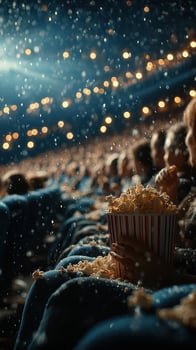 Excitement builds in a crowded theater during a captivating movie screening on a weekend evening photo