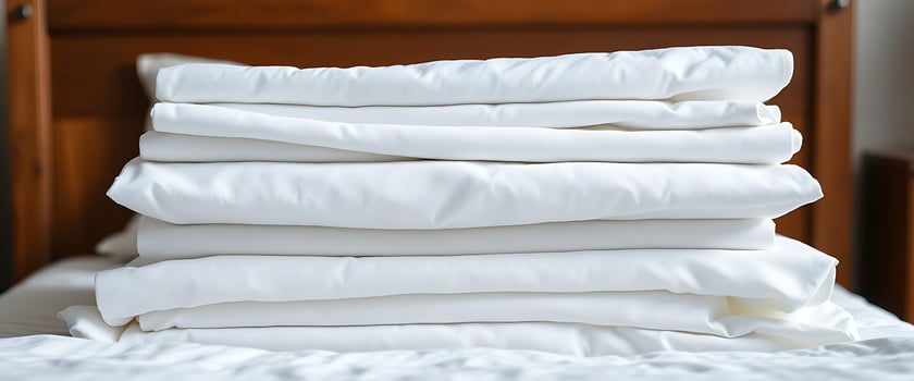A stack of white sheets on a bed photo