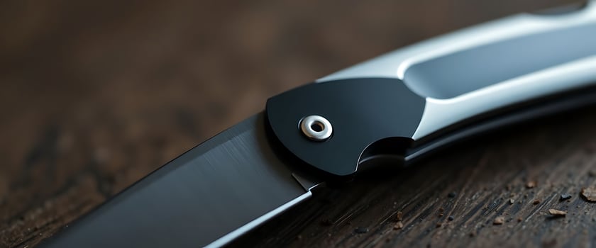 A knife is sitting on a wooden surface photo