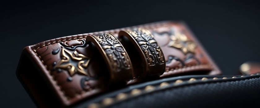pair of rings sitting on top of a leather bag photo