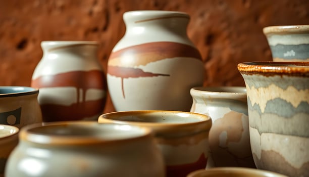 A group of vases and pots sitting on a table photo