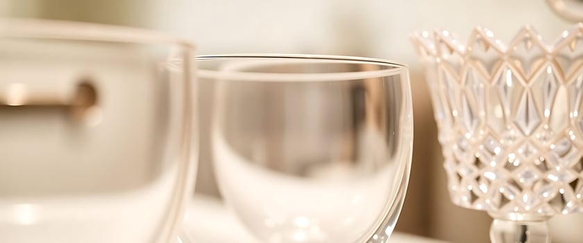 Two glasses sit on a counter next to a mirror photo