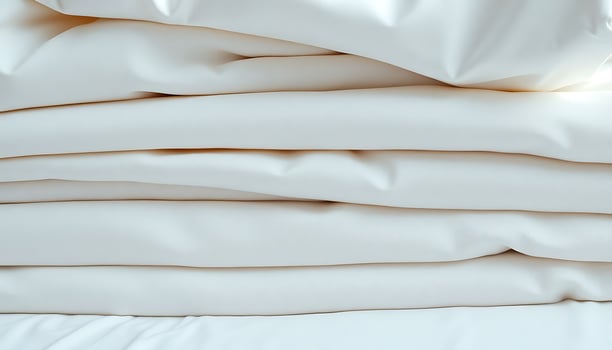 A pile of white sheets on top of a bed photo