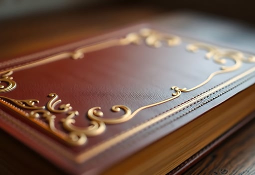An old book with gold trim on top photo