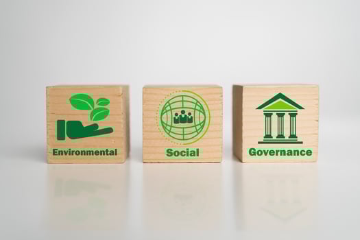 Wooden blocks with ESG icons representing Environmental, Social, and Governance concept in sustainable business photo