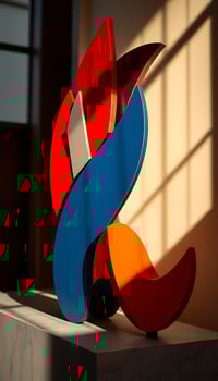 colorful sculpture sitting on top of a white block photo