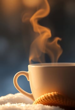 cup of hot coffee with steam rising out of it photo
