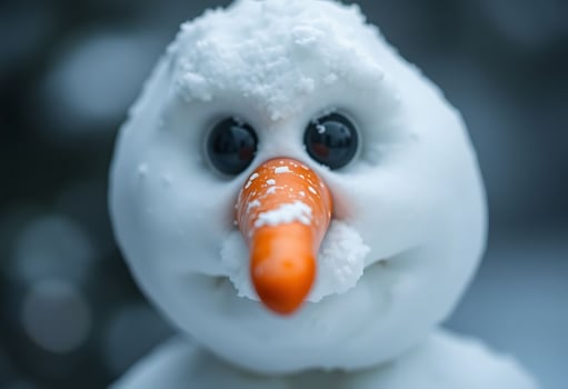 A close up of a snowman with orange eyes photo