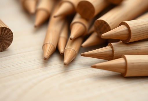A pile of wooden pencils on a table photo