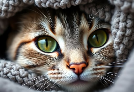 A cat is hiding under a blanket photo