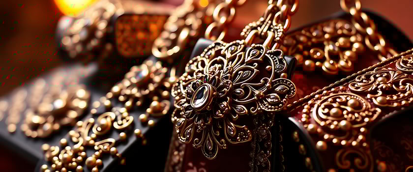 A close up of a gold and black purse photo