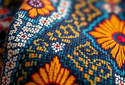 Close up of colorful fabric with a floral pattern photo