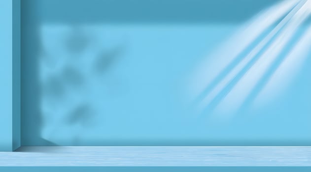 Light blue room interior with shadows. photo