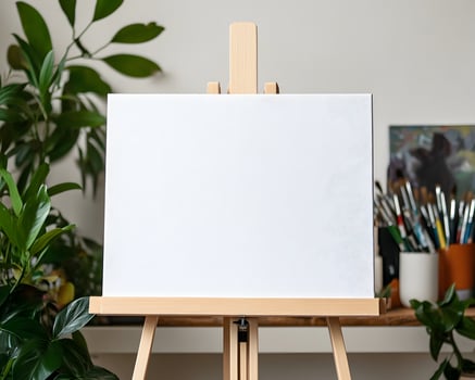 Blank canvas on an easel in an 's . photo