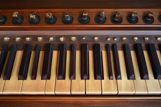 Vintage piano keys and tuning pegs in detail photo