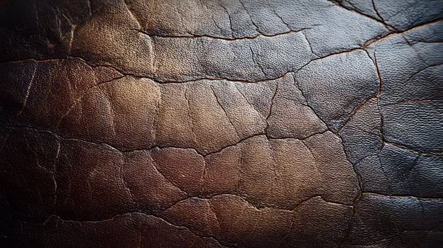 Detailed close up of cracked leather shows deep texture and variations in brown tone color tone surface photo