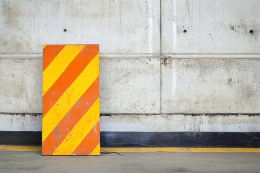 Safety barrier stands against a concrete wall photo