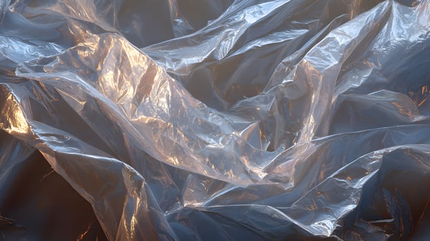 Abstract glistening plastic sheet background texture pattern illuminated by sunlight highlighting the creases photo