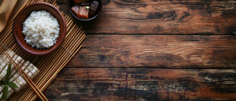 Delicious Japanese meal with rice and side dishes photo