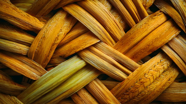 Detailed close up of tightly woven natural raffia creating a textured organic pattern forming a surface photo
