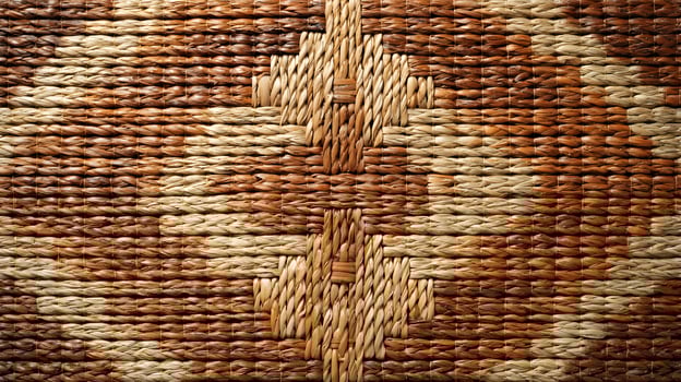 Close up of a detailed wicker woven mat showing textures and patterns in brown and beige color tones photo