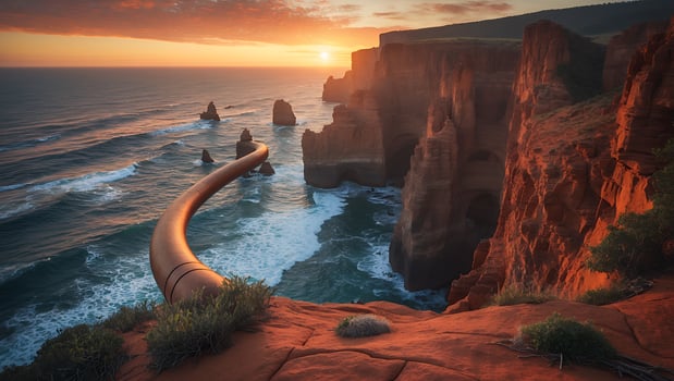 Cliffside Ocean Views at Sunset with Rock Formations and Tube photo