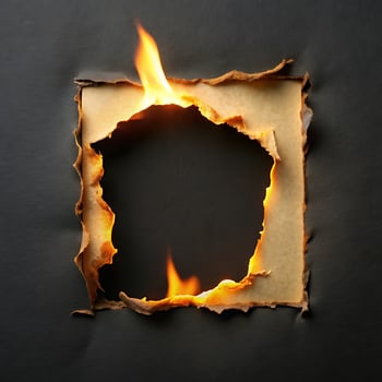 Dramatic Burnt Paper Hole with Flames on Dark Background for Creative Designs photo