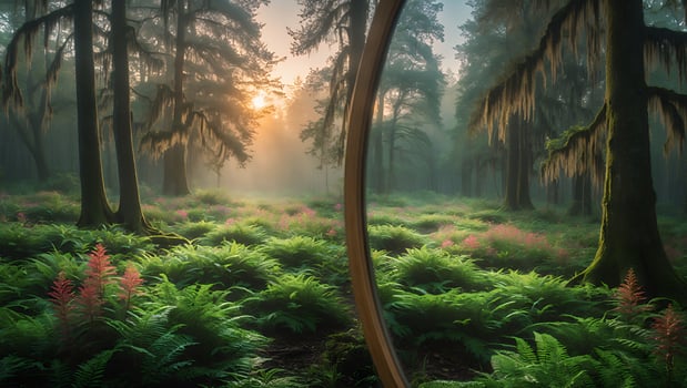Exploring Forest Scene Through a Round Frame on Sunny Day photo