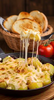 Delicious melted cheese potatoes, golden roasted potatoes, cheesy comfort food, perfect side dish recipe photo