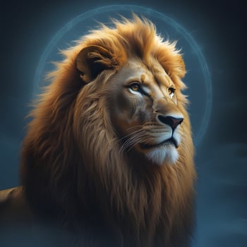 a close-up of a majestic lion against a black background photo