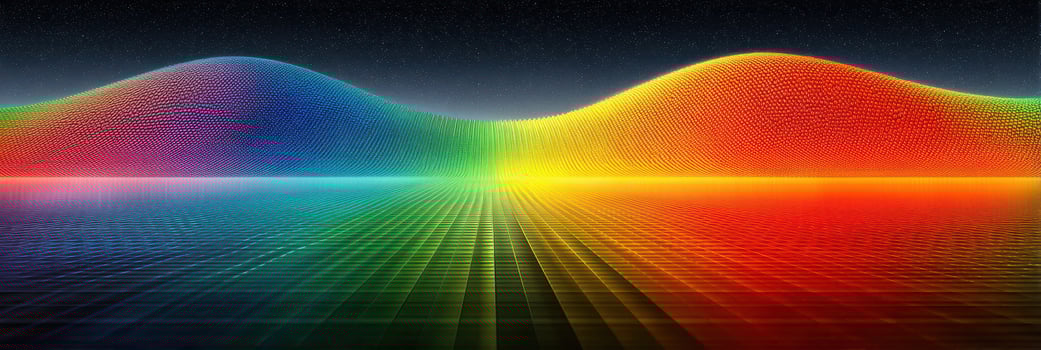 Colorful wave patterns create a mesmerizing landscape in a digital art piece showcasing vibrant gradients at twilight photo