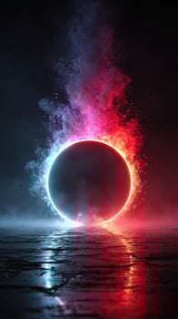 Artistic representation of a cosmic event with vibrant colors and dramatic lighting effects at night photo