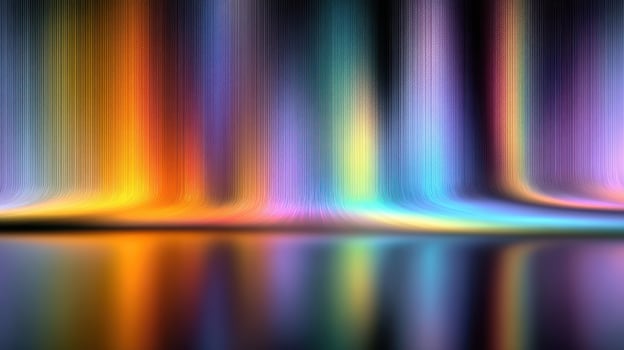 Colorful light display reflecting on a smooth surface at night photo